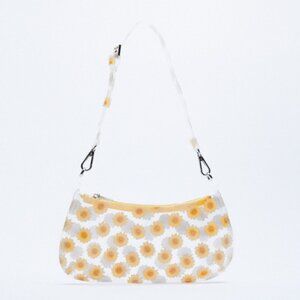 Zara vinyl transparent shoulder bag with yellow floral print NWT